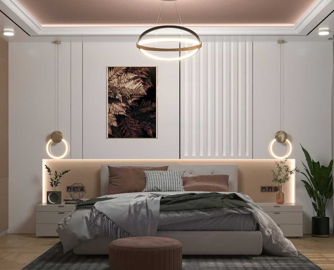 elegant bedroom with modern bed
