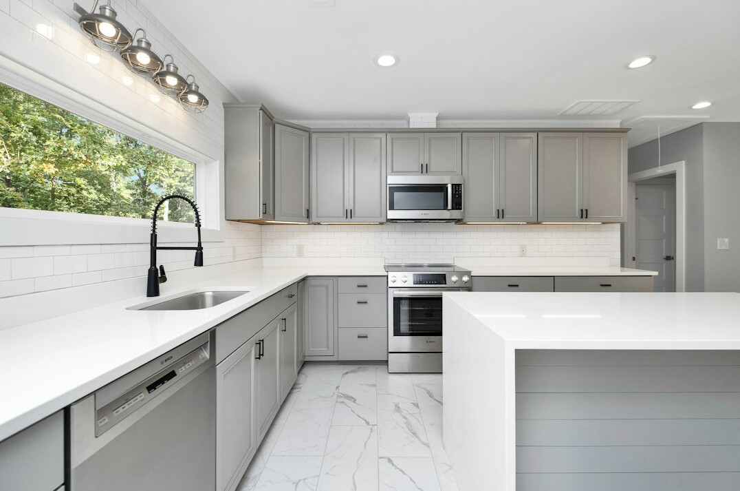modern kitchen with marble counter